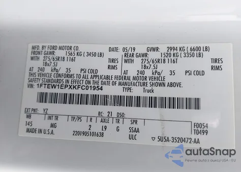 2019 Ford F-150 Xlt из США, поврежденный, VIN 1FTEW1EPXKFC01954